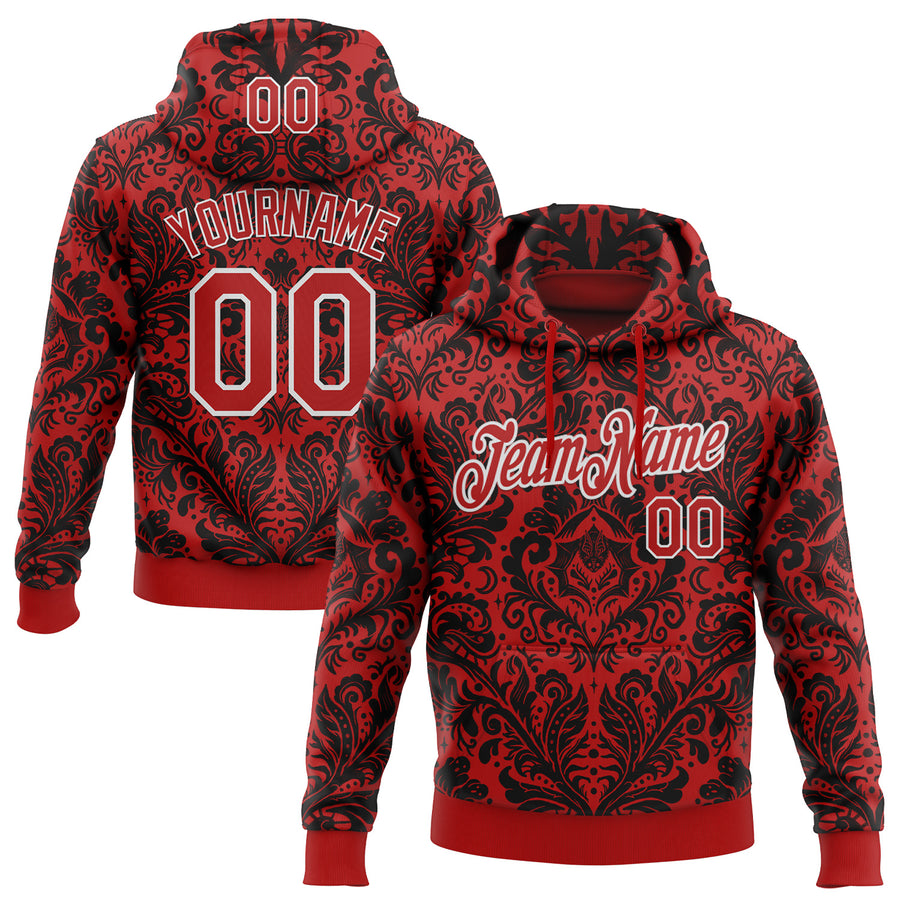 Custom Stitched Red Black-White 3D Emi Bee Gothic Bat Damask Sports Pullover Sweatshirt Hoodie