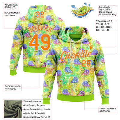 Custom Stitched Green Bay Orange-White 3D Emi Bee Groovy Turtles Sports Pullover Sweatshirt Hoodie