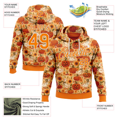 Custom Stitched Orange Bay Orange-White 3D Emi Bee Halloween Pumpkin Geese Sports Pullover Sweatshirt Hoodie