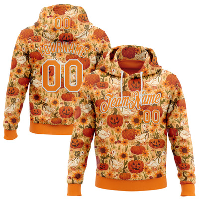 Custom Stitched Orange Bay Orange-White 3D Emi Bee Halloween Pumpkin Geese Sports Pullover Sweatshirt Hoodie