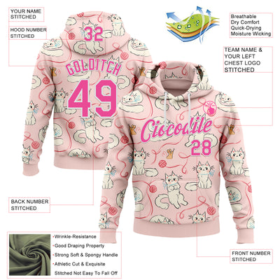 Custom Stitched Light Pink Pink-White 3D Emi Bee Kawaii Doodle Cats Sports Pullover Sweatshirt Hoodie