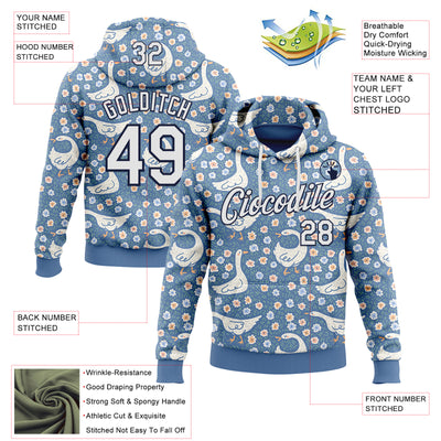 Custom Stitched Blue White-Navy 3D Emi Bee Meadow Goose Sports Pullover Sweatshirt Hoodie