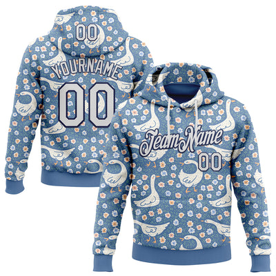 Custom Stitched Blue White-Navy 3D Emi Bee Meadow Goose Sports Pullover Sweatshirt Hoodie