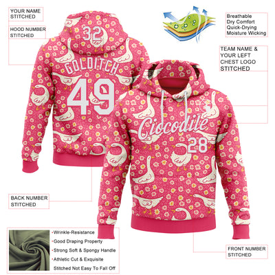 Custom Stitched Neon Pink White 3D Emi Bee Meadow Goose Sports Pullover Sweatshirt Hoodie