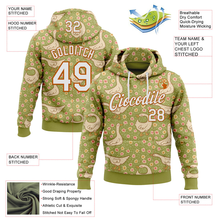 Custom Stitched Green White-Texas Orange 3D Emi Bee Meadow Goose Sports Pullover Sweatshirt Hoodie
