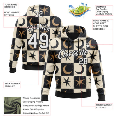 Custom Stitched Black White-Cream 3D Emi Bee Moon Star Check Sports Pullover Sweatshirt Hoodie