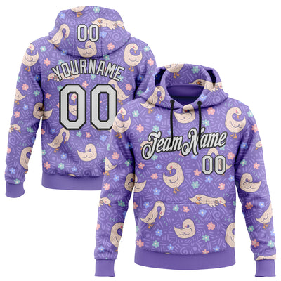 Custom Stitched Purple White-Black 3D Emi Bee Sleeping Geese Sports Pullover Sweatshirt Hoodie
