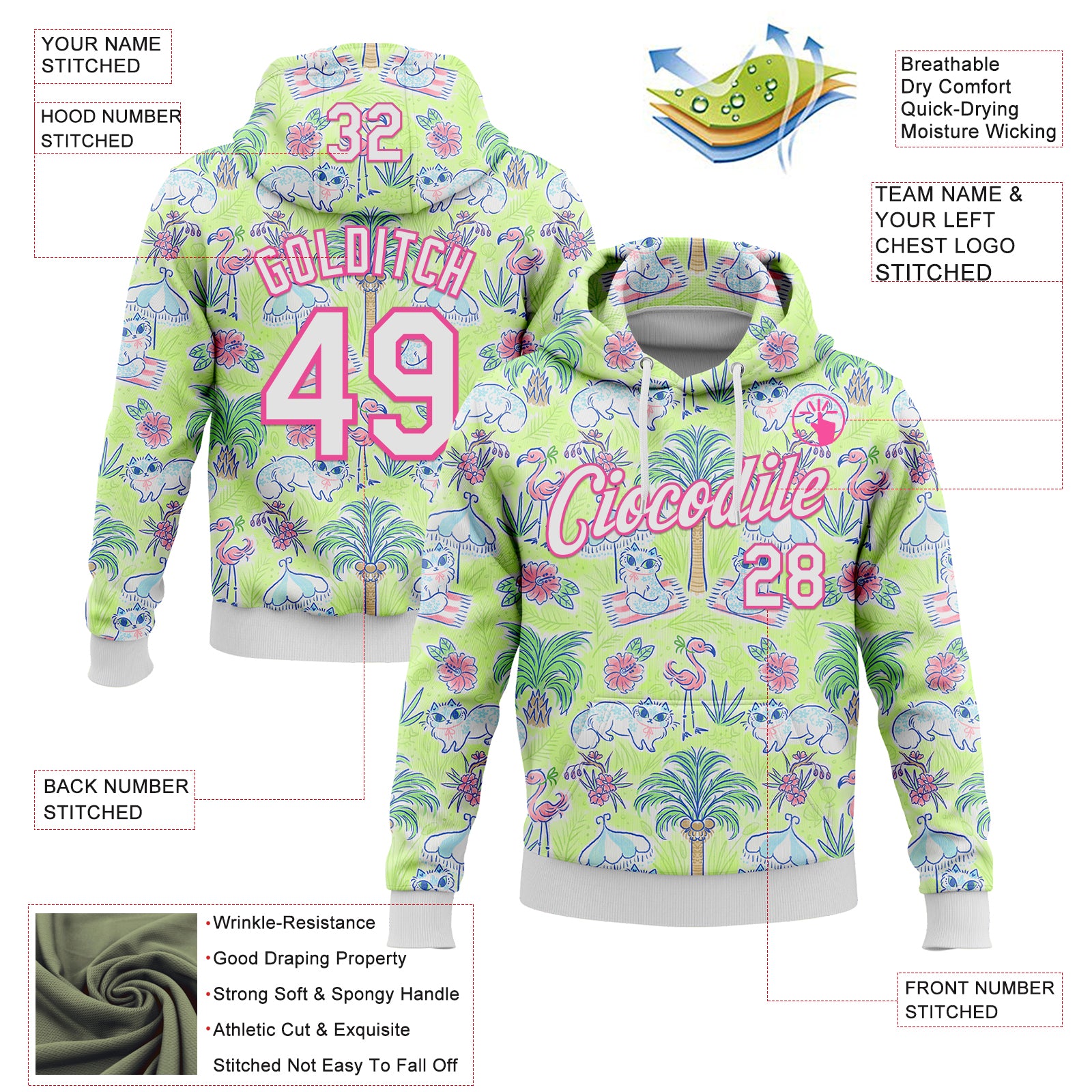 Custom Stitched Green White-Pink 3D Emi Bee Tropical Beach Day Sports Pullover Sweatshirt Hoodie
