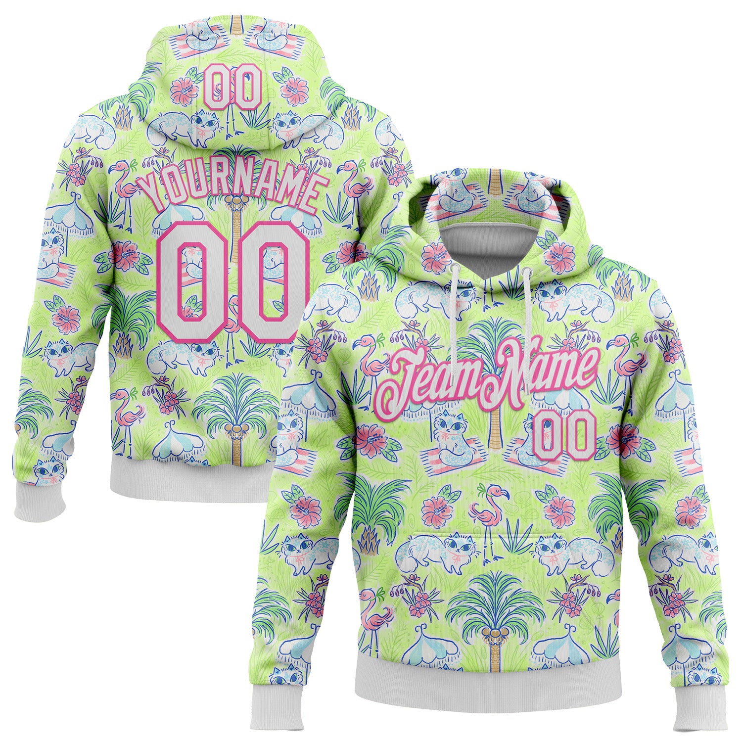 Custom Stitched Green White-Pink 3D Emi Bee Tropical Beach Day Sports Pullover Sweatshirt Hoodie