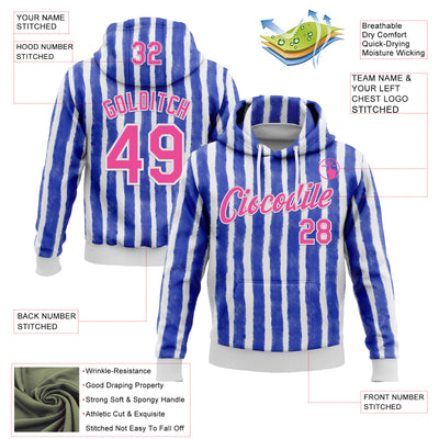 Custom Stitched Blue Pink-White 3D Emi Bee Watercolor Stripes Sports Pullover Sweatshirt Hoodie