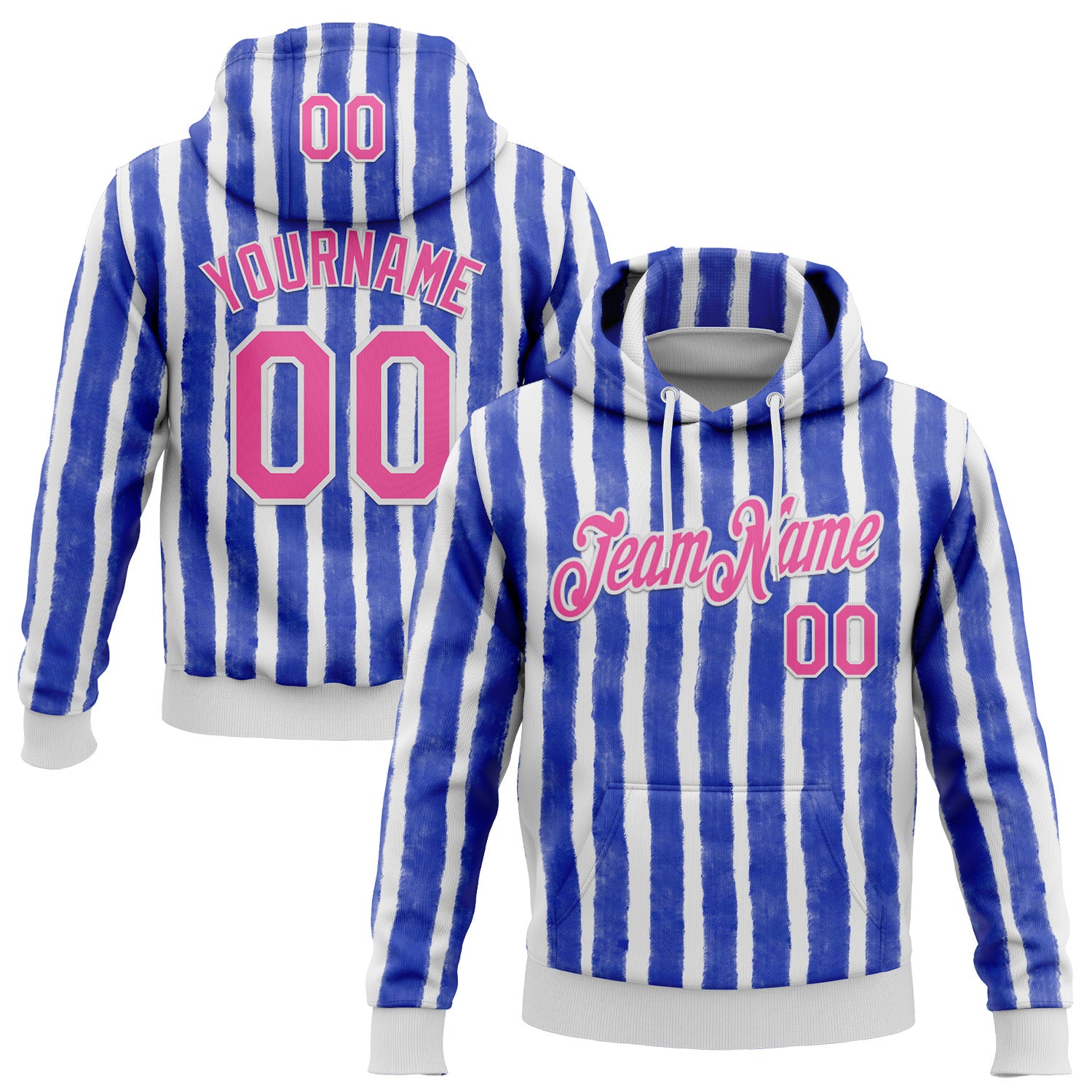 Custom Stitched Blue Pink-White 3D Emi Bee Watercolor Stripes Sports Pullover Sweatshirt Hoodie