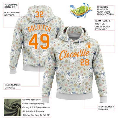 Custom Stitched Green Bay Orange-White 3D Emi Bee Wildflower Geese Sports Pullover Sweatshirt Hoodie
