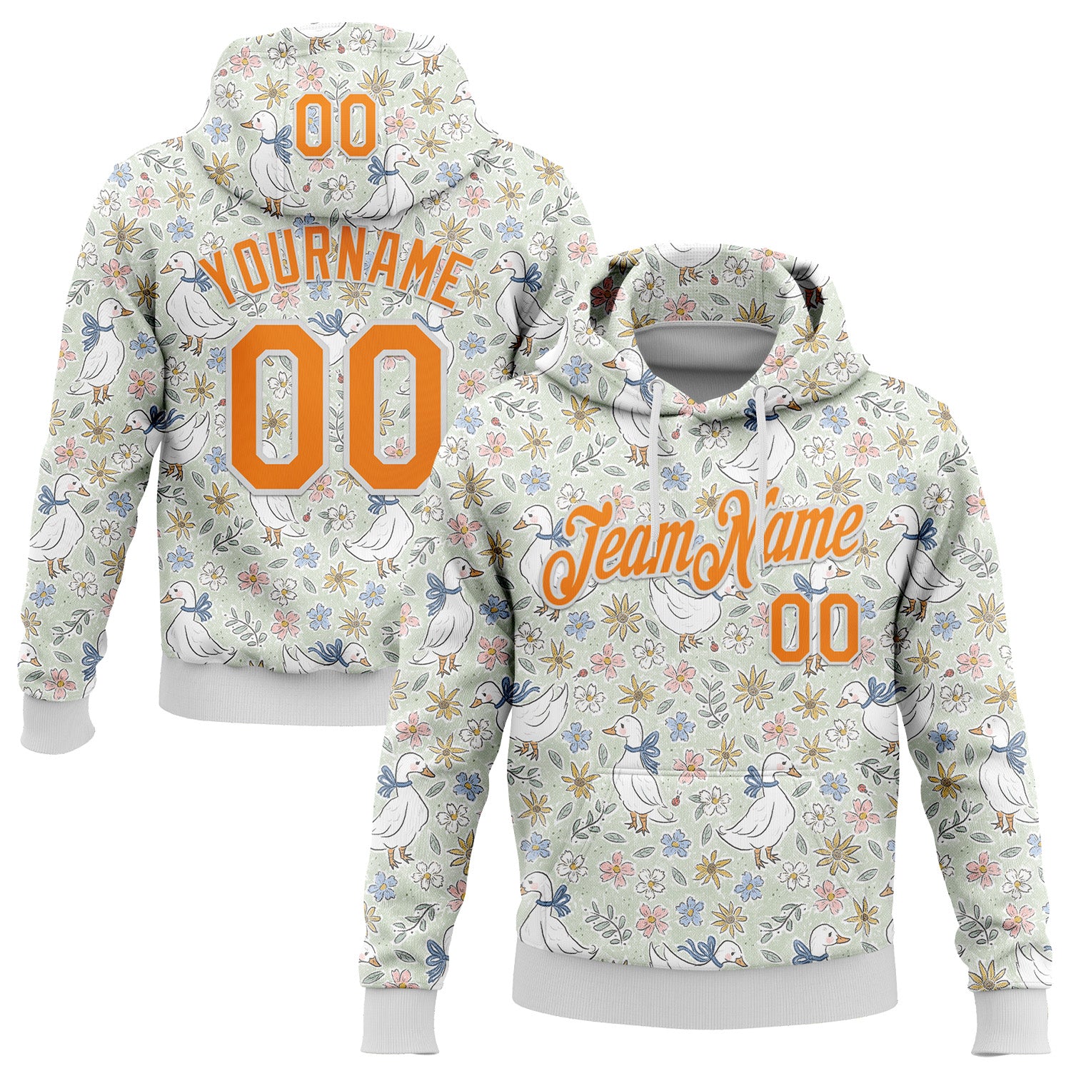 Custom Stitched Green Bay Orange-White 3D Emi Bee Wildflower Geese Sports Pullover Sweatshirt Hoodie
