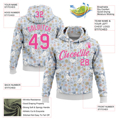 Custom Stitched Blue Pink-White 3D Emi Bee Wildflower Geese Sports Pullover Sweatshirt Hoodie