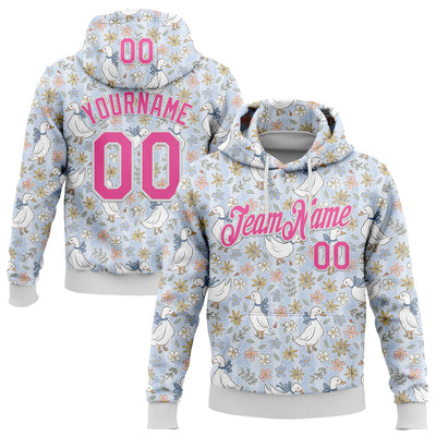 Custom Stitched Blue Pink-White 3D Emi Bee Wildflower Geese Sports Pullover Sweatshirt Hoodie