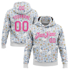 Custom Stitched Blue Pink-White 3D Emi Bee Wildflower Geese Sports Pullover Sweatshirt Hoodie