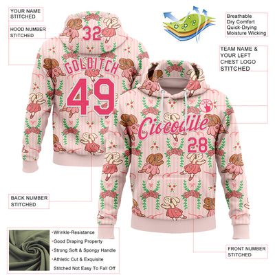 Custom Stitched Light Pink Neon Pink-White 3D Emi Bee Ballet Bunnies Sports Pullover Sweatshirt Hoodie