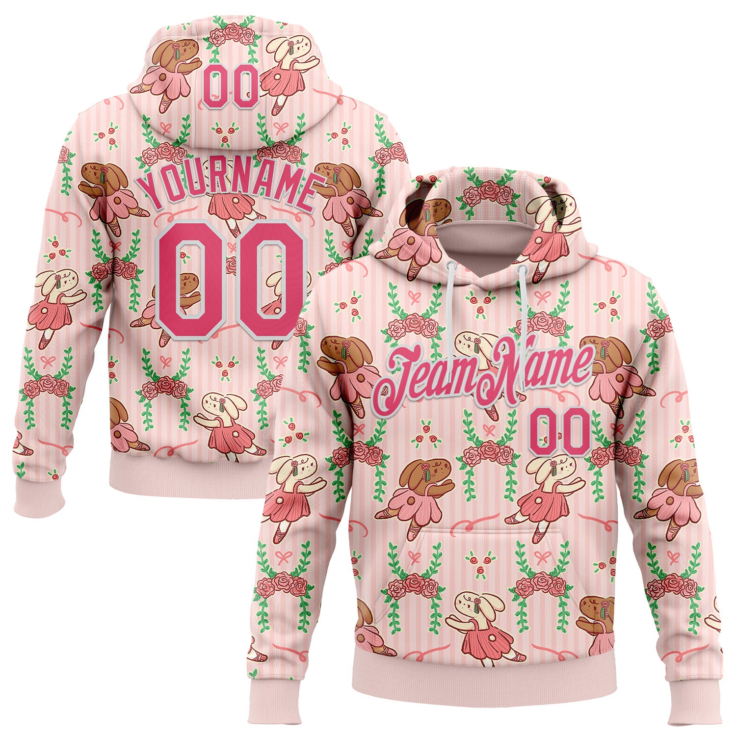 Custom Stitched Light Pink Neon Pink-White 3D Emi Bee Ballet Bunnies Sports Pullover Sweatshirt Hoodie