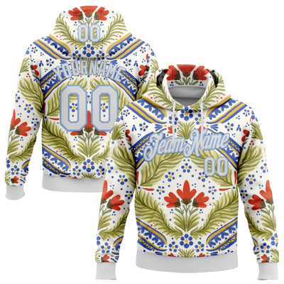 Custom Stitched White Light Blue 3D Emi Bee Bretagne Bouquets Sports Pullover Sweatshirt Hoodie