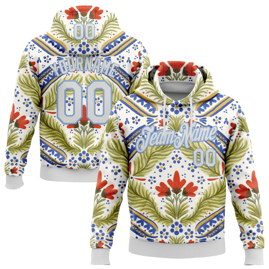 Custom Stitched White Light Blue 3D Emi Bee Bretagne Bouquets Sports Pullover Sweatshirt Hoodie