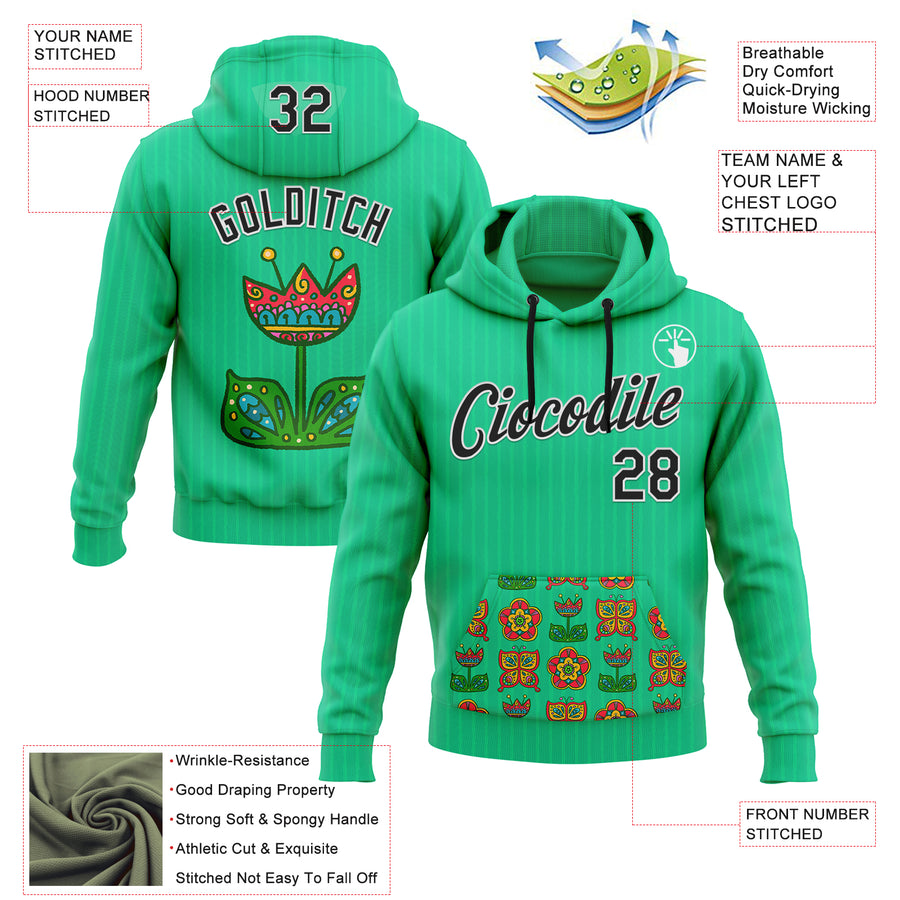 Custom Stitched Green Black-White 3D Emi Bee Butterfly Flower Sports Pullover Sweatshirt Hoodie