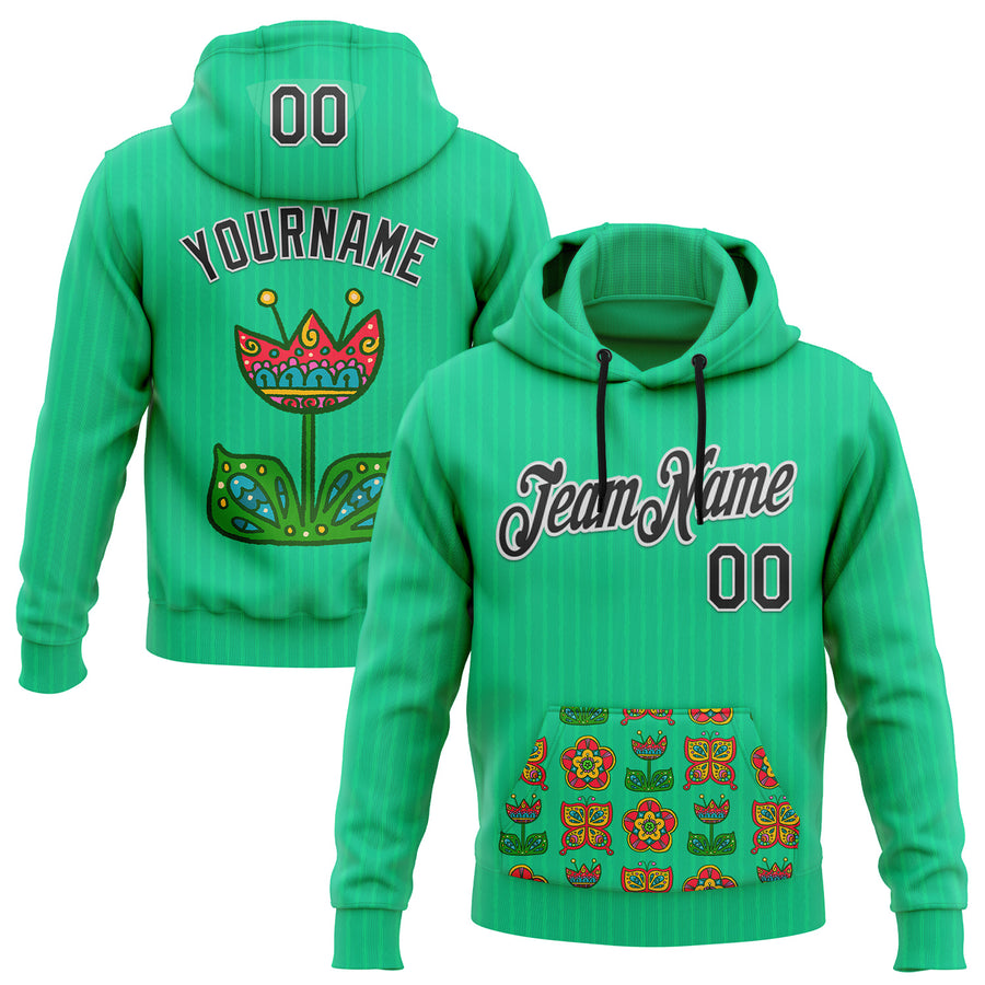 Custom Stitched Green Black-White 3D Emi Bee Butterfly Flower Sports Pullover Sweatshirt Hoodie