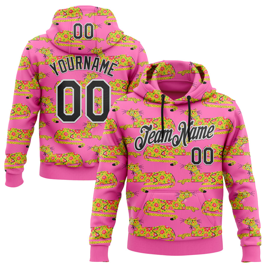 Custom Stitched Pink Black-White 3D Emi Bee Cheetahs Sports Pullover Sweatshirt Hoodie