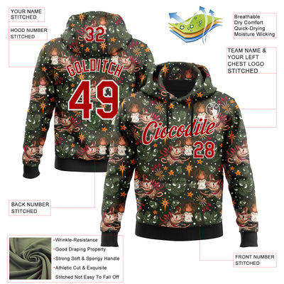 Custom Stitched Green Red-White 3D Emi Bee Christmas Mouse Candle Sports Pullover Sweatshirt Hoodie