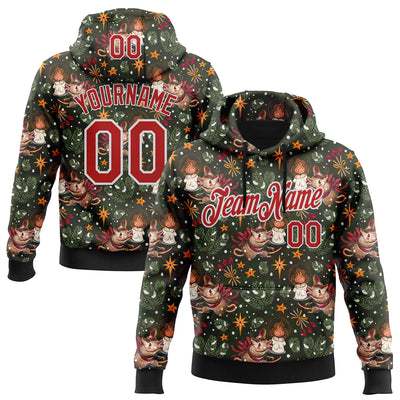 Custom Stitched Green Red-White 3D Emi Bee Christmas Mouse Candle Sports Pullover Sweatshirt Hoodie
