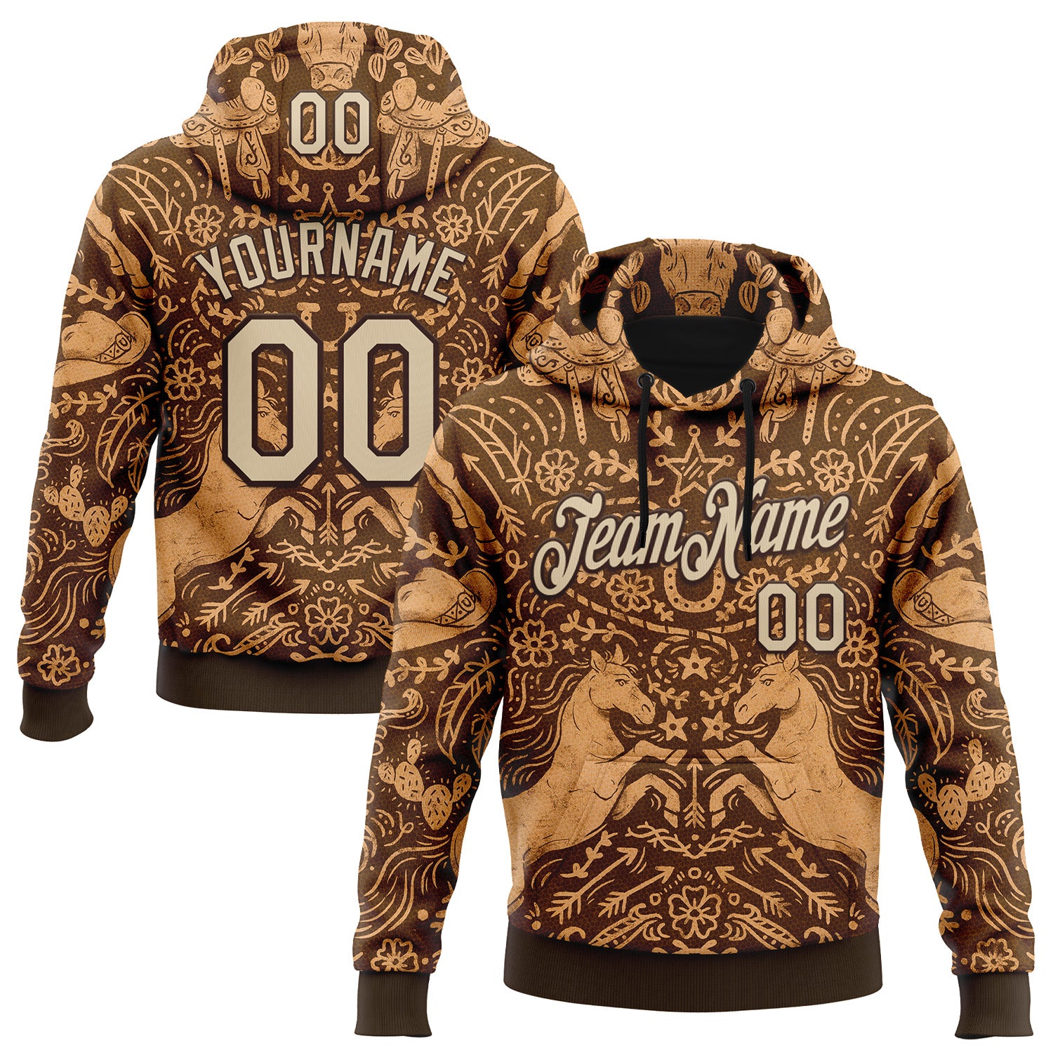 Custom Stitched Brown City Cream 3D Emi Bee Cowpoke Damask Sports Pullover Sweatshirt Hoodie