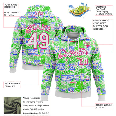 Custom Stitched White Hot Pink 3D Emi Bee Facepots Sports Pullover Sweatshirt Hoodie