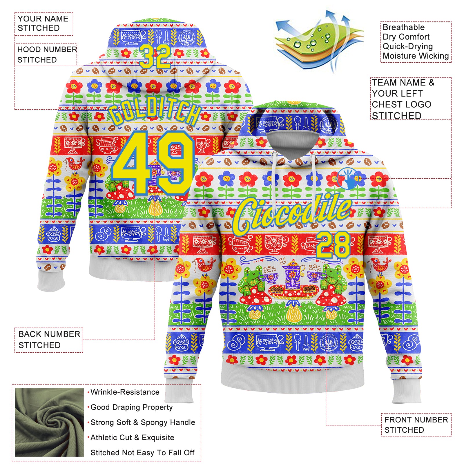 Custom Stitched White Light Yellow-Powder Blue 3D Emi Bee Fika Frogs Sports Pullover Sweatshirt Hoodie