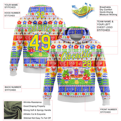 Custom Stitched White Light Yellow-Powder Blue 3D Emi Bee Fika Frogs Sports Pullover Sweatshirt Hoodie