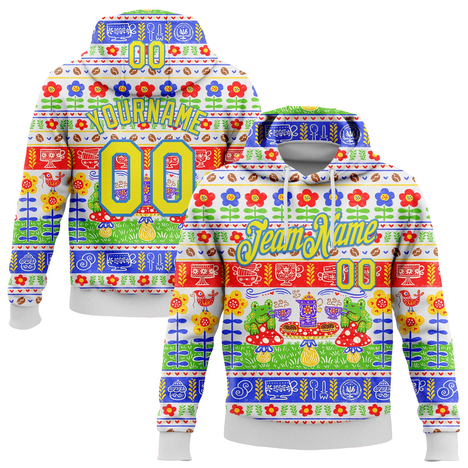 Custom Stitched White Light Yellow-Powder Blue 3D Emi Bee Fika Frogs Sports Pullover Sweatshirt Hoodie