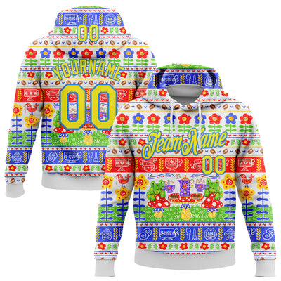 Custom Stitched White Light Yellow-Powder Blue 3D Emi Bee Fika Frogs Sports Pullover Sweatshirt Hoodie