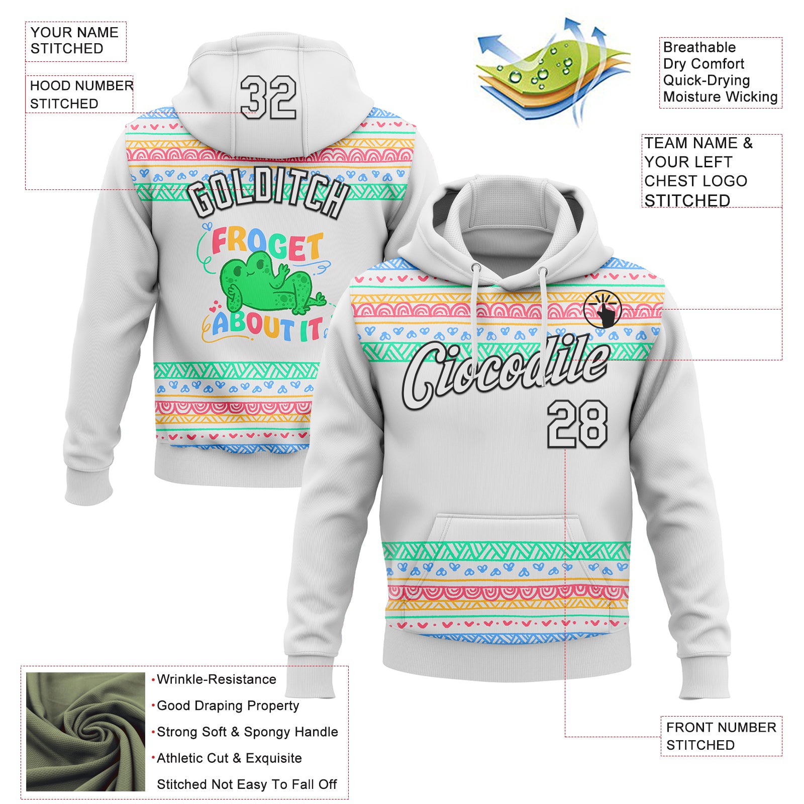 Custom Stitched White Black 3D Emi Bee Froget About It Sports Pullover Sweatshirt Hoodie