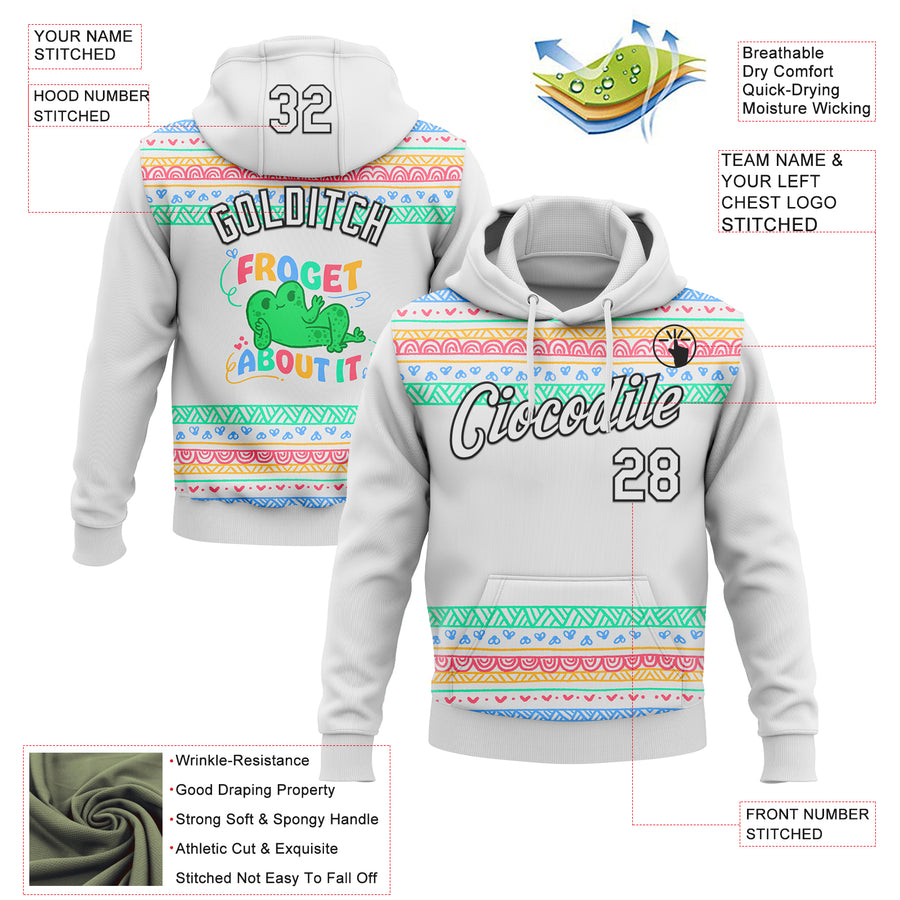 Custom Stitched White Black 3D Emi Bee Froget About It Sports Pullover Sweatshirt Hoodie