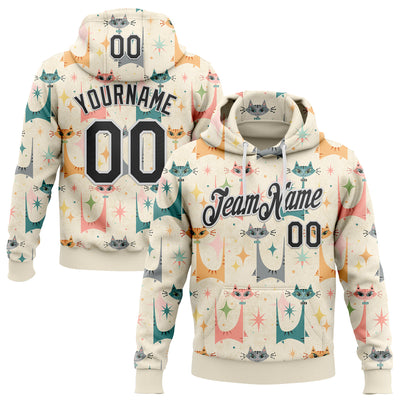 Custom Stitched Cream Black-White 3D Emi Bee MCM Cats Sports Pullover Sweatshirt Hoodie