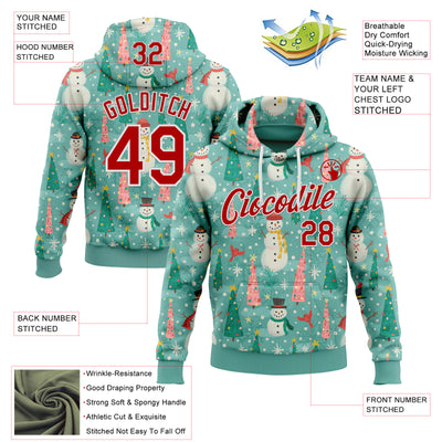 Custom Stitched Green Red-White 3D Emi Bee Merry Snowmen Sports Pullover Sweatshirt Hoodie