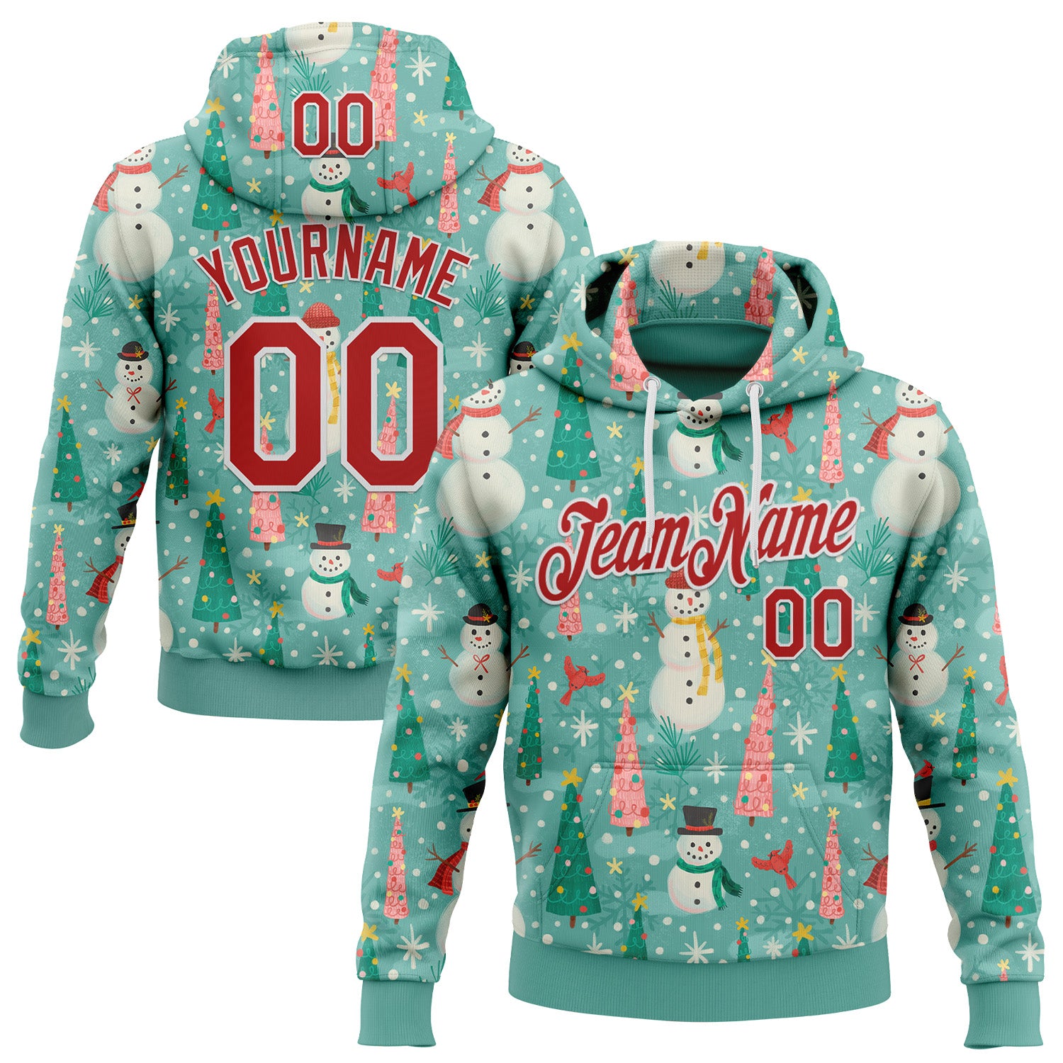 Custom Stitched Green Red-White 3D Emi Bee Merry Snowmen Sports Pullover Sweatshirt Hoodie