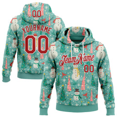 Custom Stitched Green Red-White 3D Emi Bee Merry Snowmen Sports Pullover Sweatshirt Hoodie