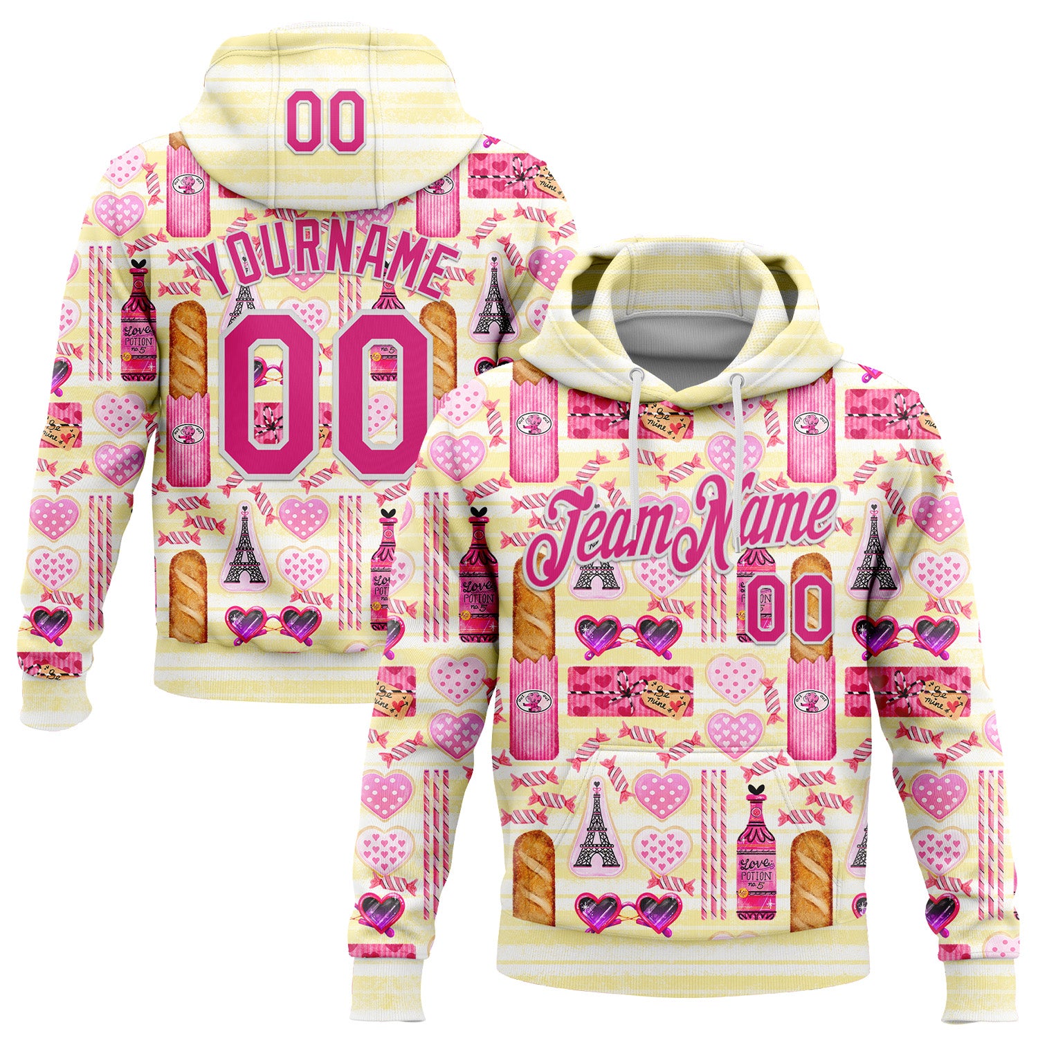 Custom Stitched White Hot Pink-Light Yellow 3D Emi Bee Parisian Valentine Sports Pullover Sweatshirt Hoodie