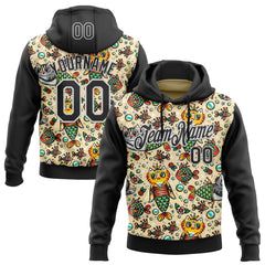 Custom Stitched Cream Black-White 3D Emi Bee Purrmaids Sports Pullover Sweatshirt Hoodie