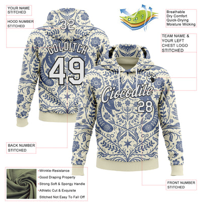 Custom Stitched Cream White-Black 3D Emi Bee Refined Bohemian Cats Sports Pullover Sweatshirt Hoodie