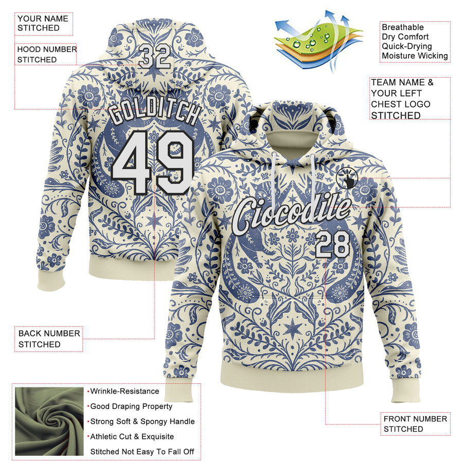 Custom Stitched Cream White-Black 3D Emi Bee Refined Bohemian Cats Sports Pullover Sweatshirt Hoodie