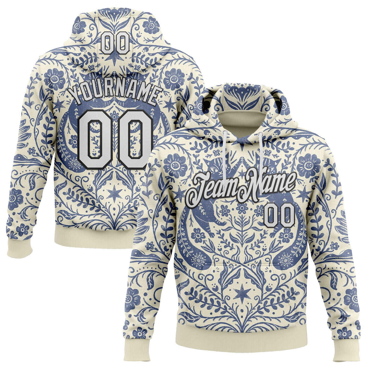 Custom Stitched Cream White-Black 3D Emi Bee Refined Bohemian Cats Sports Pullover Sweatshirt Hoodie