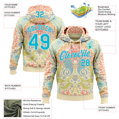 Custom Stitched Cream Lakes Blue-White 3D Emi Bee Seahorse Symphony Sports Pullover Sweatshirt Hoodie