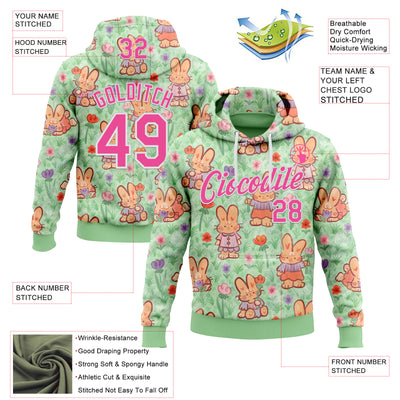 Custom Stitched Green Pink-White 3D Emi Bee Spring Bunnies Sports Pullover Sweatshirt Hoodie
