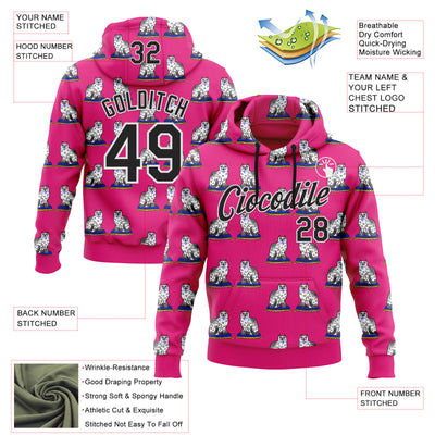 Custom Stitched Hot Pink Black-White 3D Emi Bee Staffordshire Cat Sports Pullover Sweatshirt Hoodie