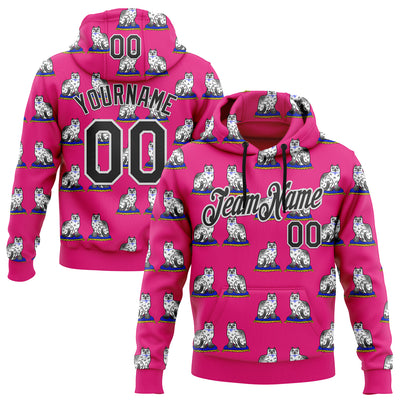 Custom Stitched Hot Pink Black-White 3D Emi Bee Staffordshire Cat Sports Pullover Sweatshirt Hoodie